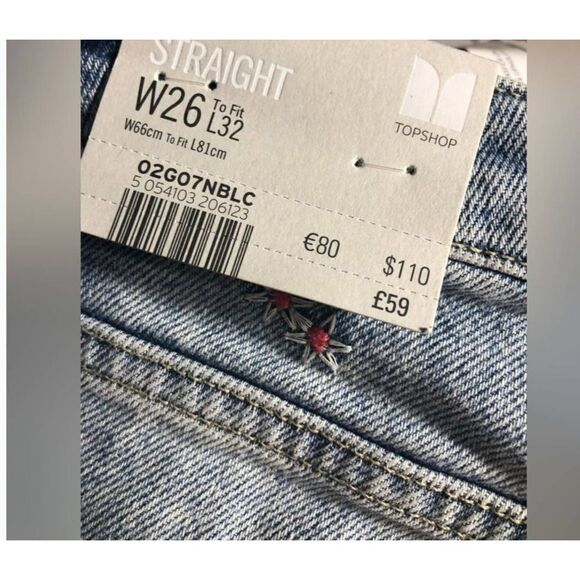 Topshop StraightLeg Jeans with Colorful Embroidery - Size 26 / US 4 NWT - Picture 3 of 4